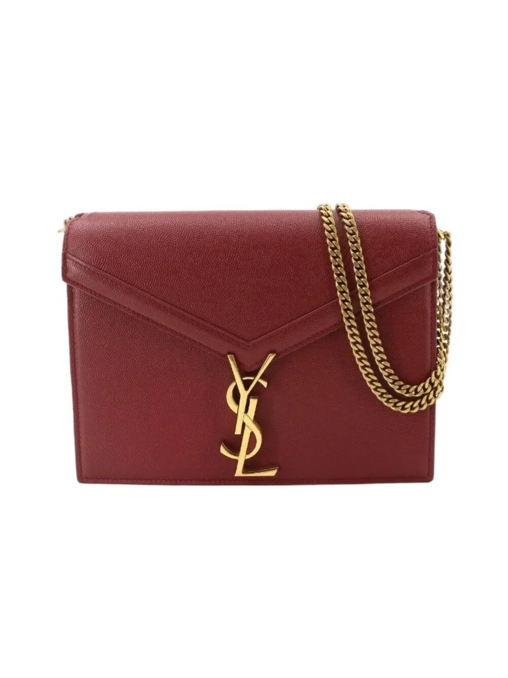 Saint Laurent Cassandra Envelope Chain Shoulder Bag Leather Red Gold